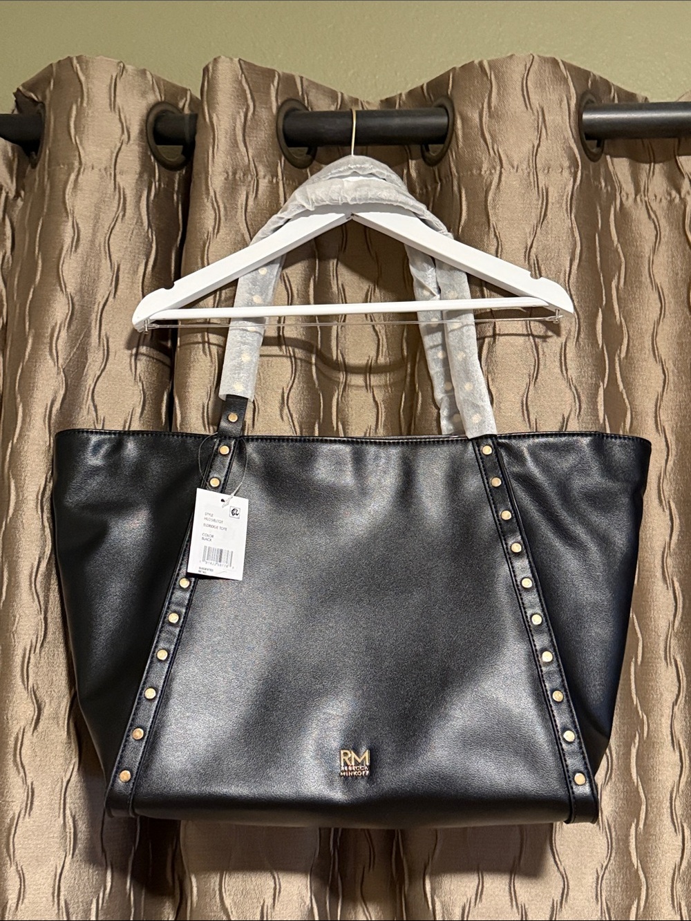Rebecca Minkoff Black Studded Tote with Gold Accents